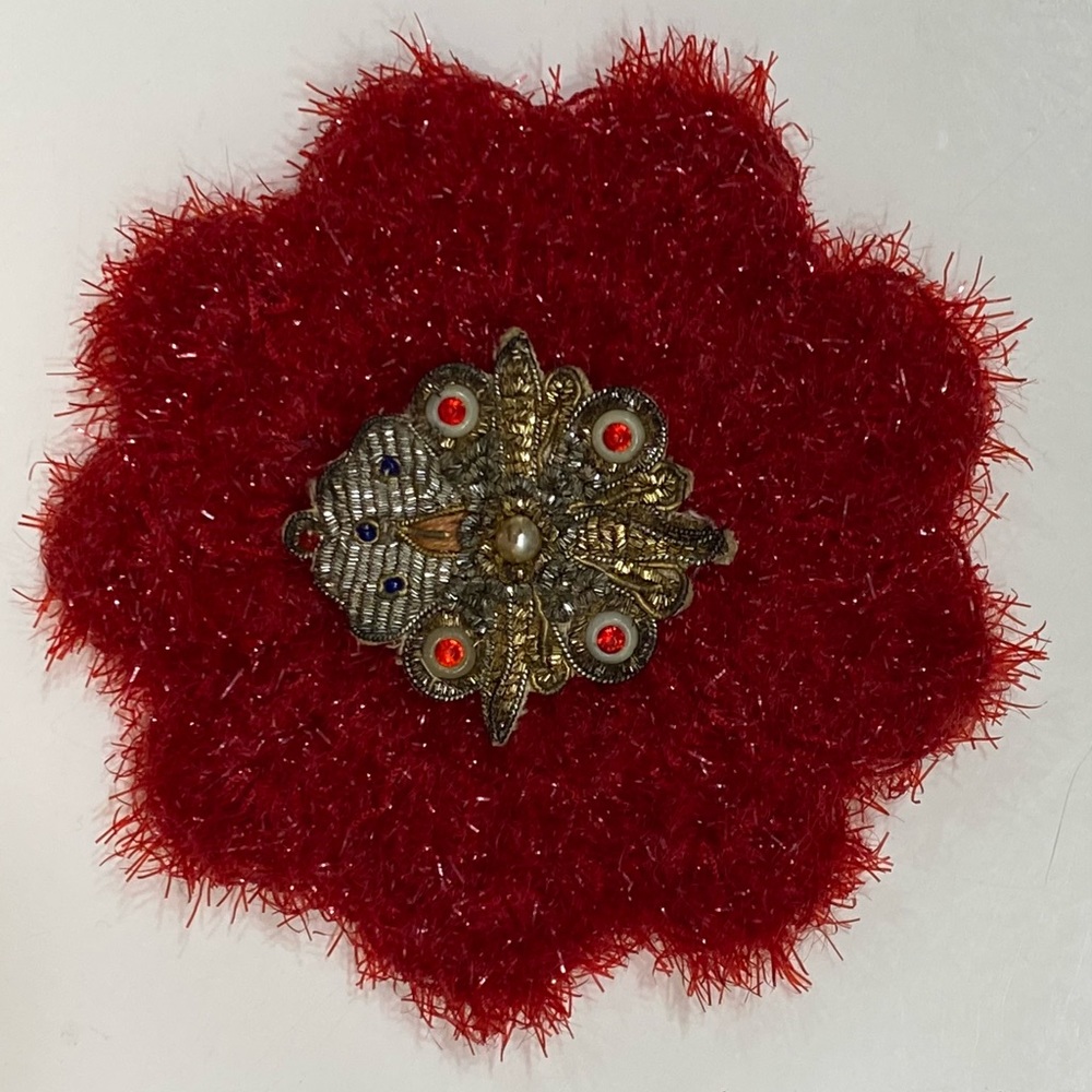 Vintage Beaded Brooch Pin on fabric Intricate details